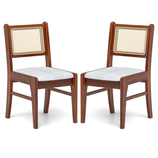Wooden Kitchen Chairs with Cane Back Rubber Wood Frame and Padded Seat-Coffee