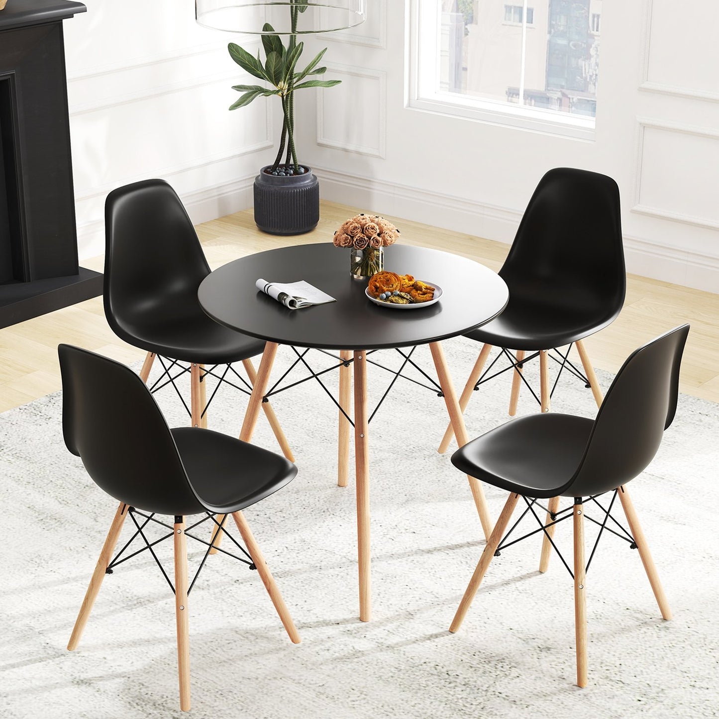 5 Pieces Dining Table Set With Solid Wood Leg-Beige