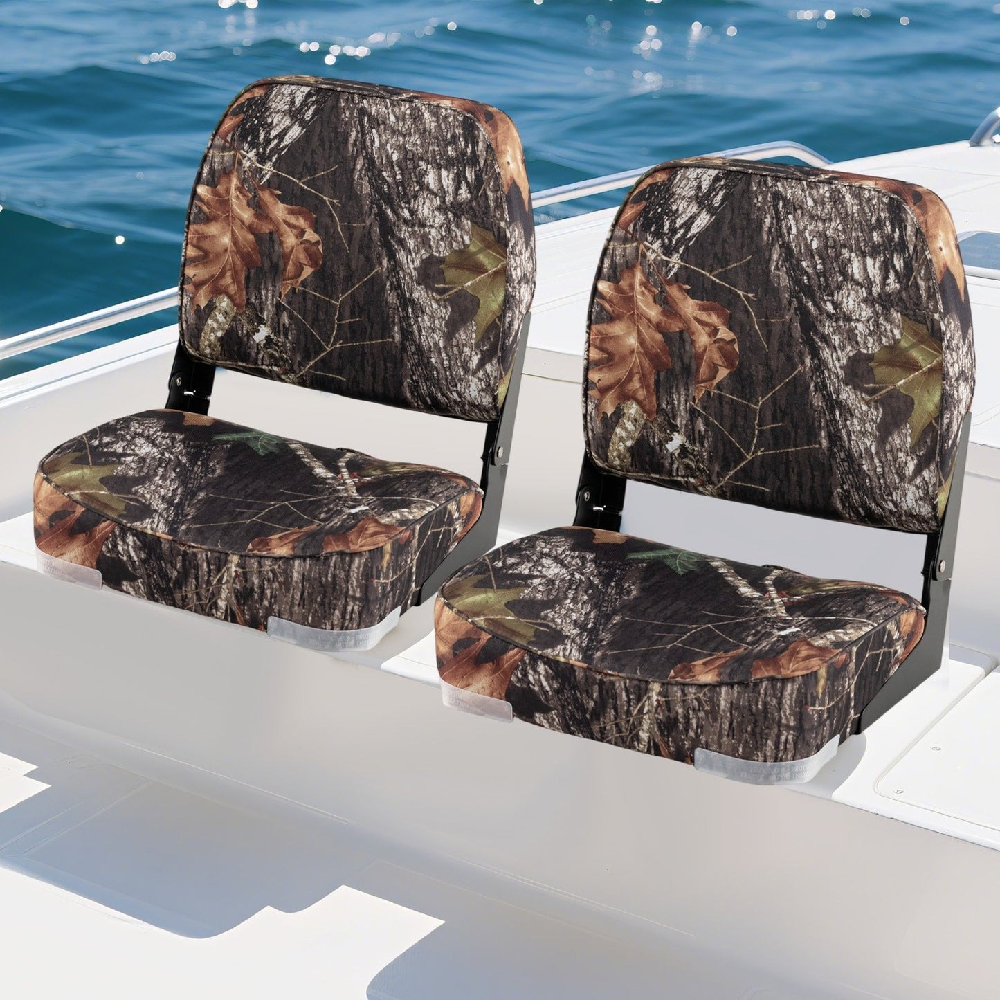 2-Pack Boat Seats Folding Low Back Boat Chairs Waterproof PVC Leather Cabin Seating-Blue
