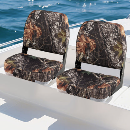 2-Pack Boat Seats Folding Low Back Boat Chairs Waterproof PVC Leather Cabin Seating-Blue