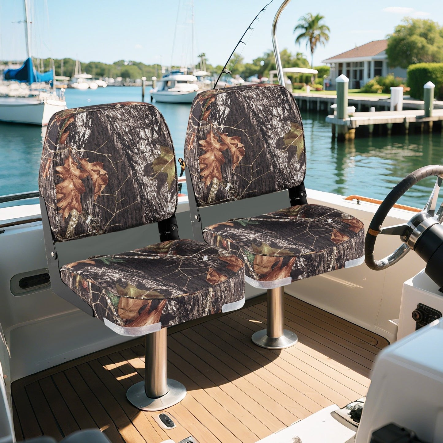 2-Pack Boat Seats Folding Low Back Boat Chairs Waterproof PVC Leather Cabin Seating-Blue