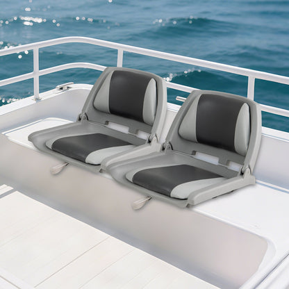 Boat Seat Folding Low Back Boat Chair with Marine-Grade PVC-Gray