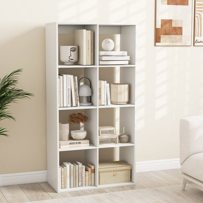 8 Cube Bookshelf with Back Guardrail for Living Room Bedroom-White