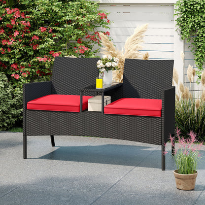 Patio Loveseat with Built-in Table for Backyard Porch-Navy