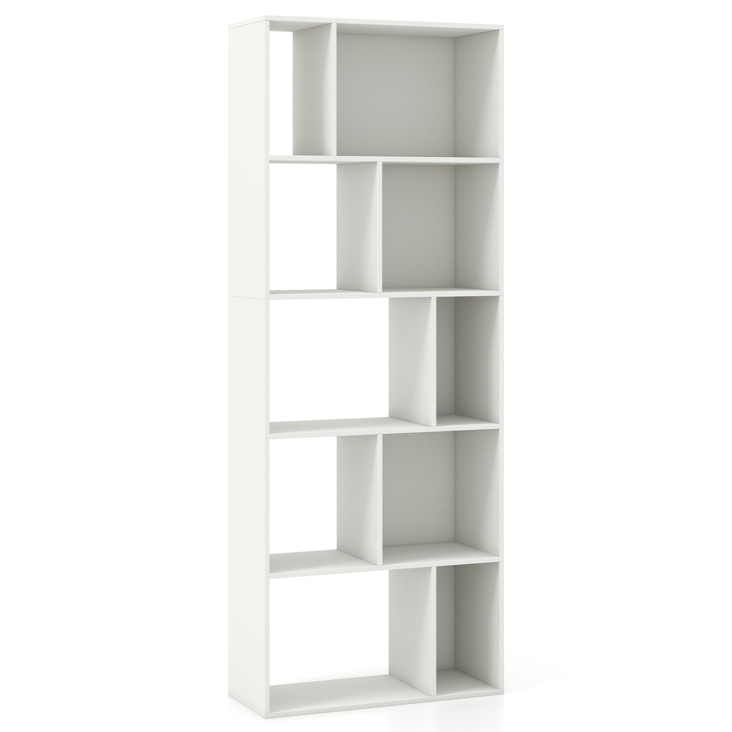 63 Inch 5-Tier Geometric 10-Cube Bookshelf Tall Bookcase-White