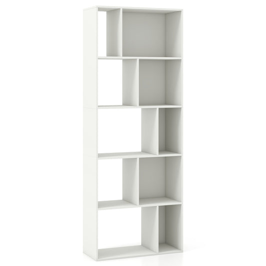 63 Inch 5-Tier Geometric 10-Cube Bookshelf Tall Bookcase-White