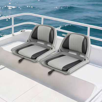 Boat Seat Folding Low Back Boat Chair with Marine-Grade PVC-Gray