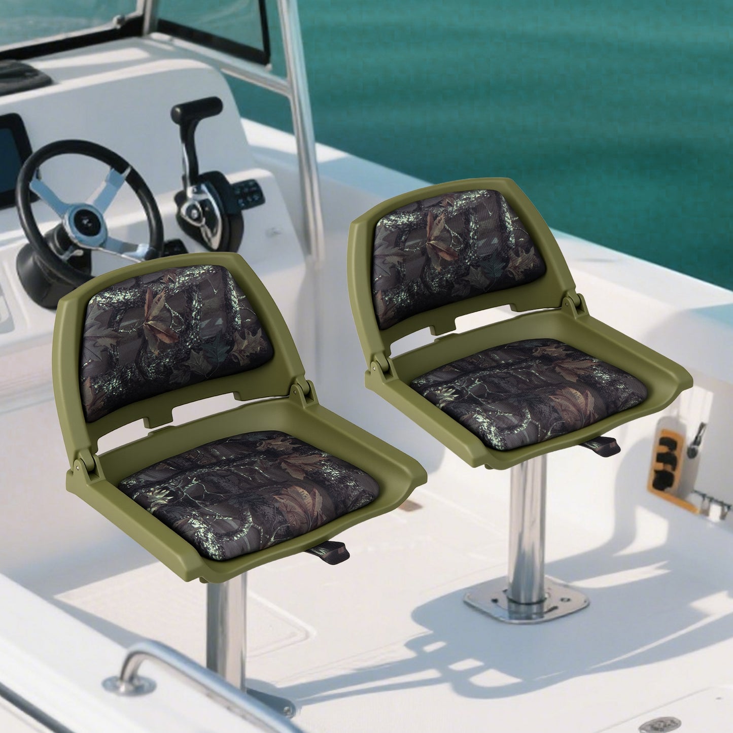 Boat Seat Folding Low Back Boat Chair with Marine-Grade PVC-Gray