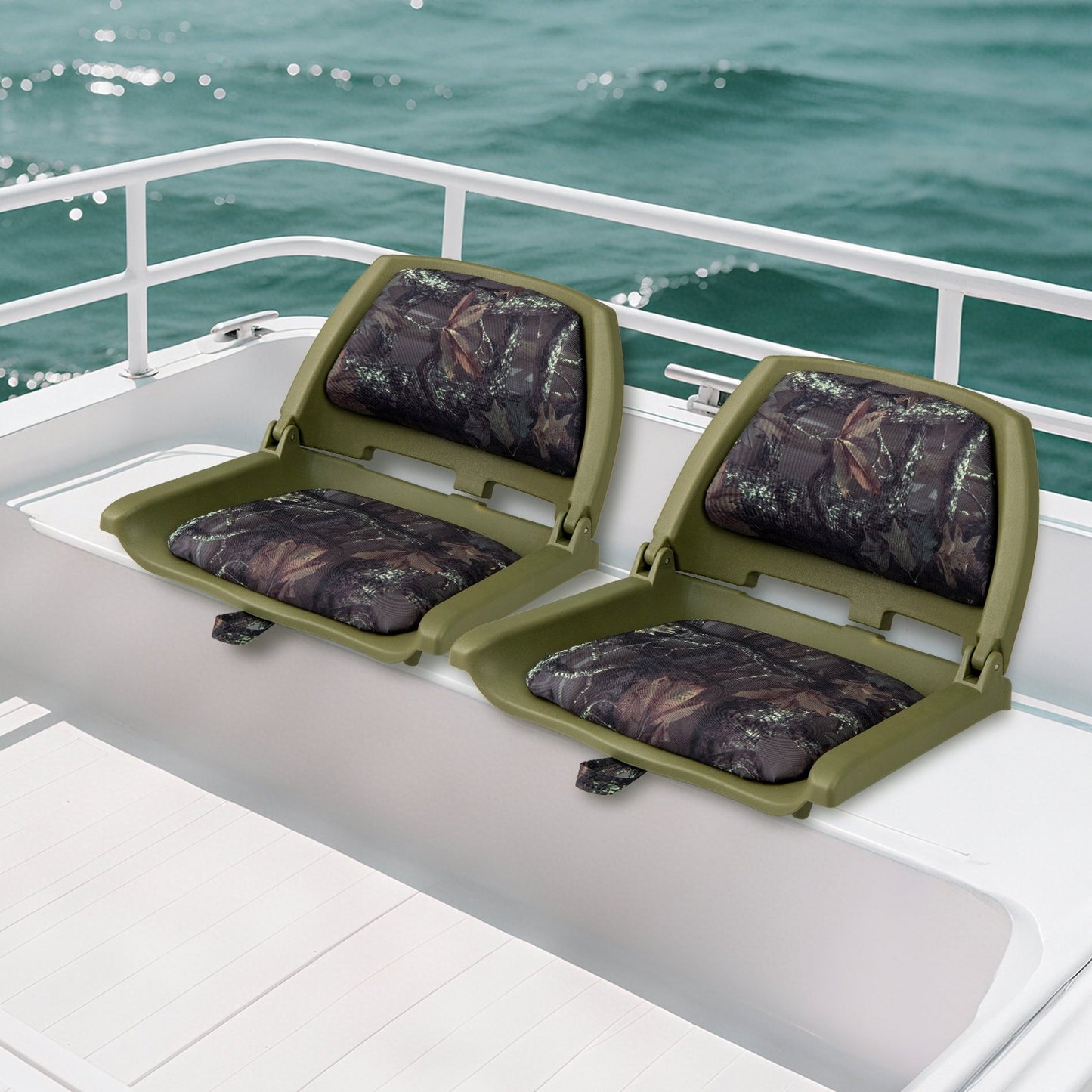 Boat Seat Folding Low Back Boat Chair with Marine-Grade PVC-Gray