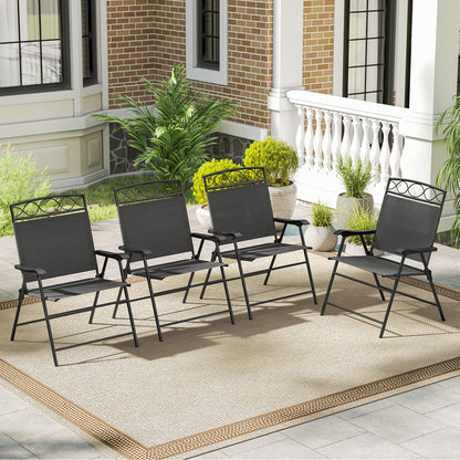 Set of 4 Patio Folding Chairs Set Dining Chairs with Armrests-Beige