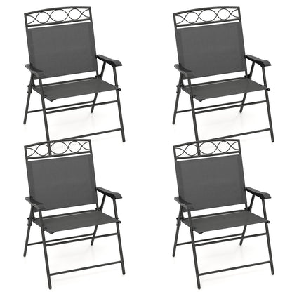 Set of 4 Patio Folding Chairs Set Dining Chairs with Armrests-Beige