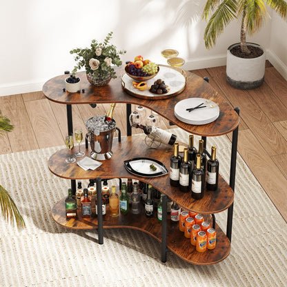 3-Tier Liquor Bar Table with Stemware Racks and Storage Shelves-Black