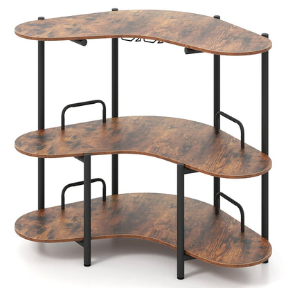 3-Tier Liquor Bar Table with Stemware Racks and Storage Shelves-Black