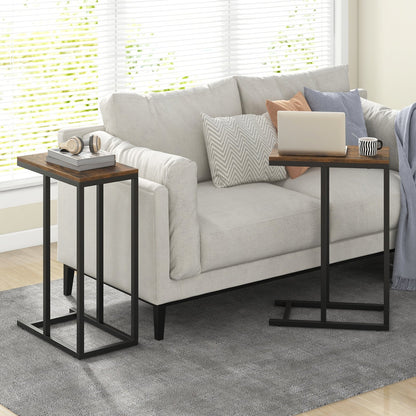 C-shaped Side Table with Heavy-duty Metal Frame-Black