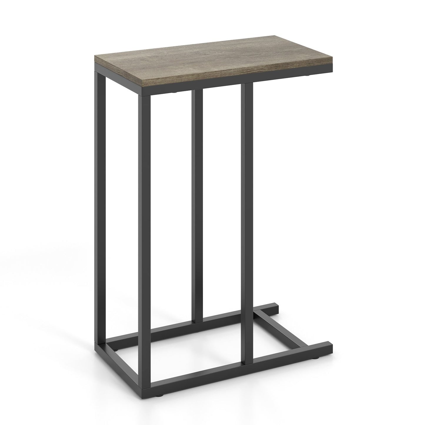 C-shaped Side Table with Heavy-duty Metal Frame-Black
