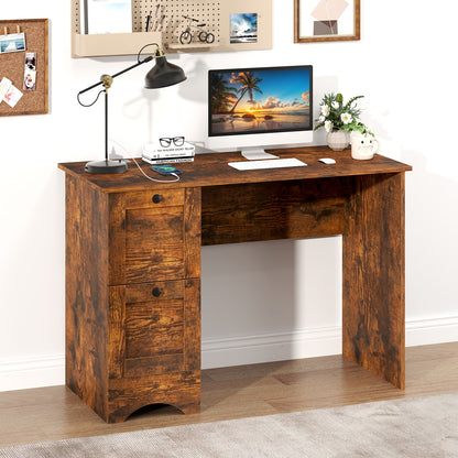Wooden Computer Desk Workstation with 3 Drawers for Home and Office-Rustic Brown