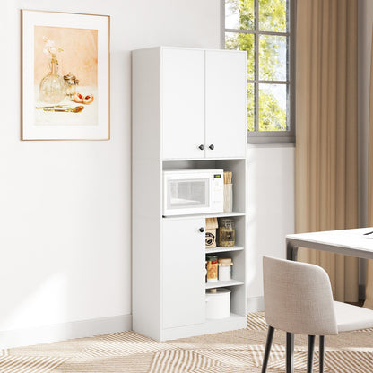 Kitchen Pantry Storage Cabinet with Microwave Stand and Open Shelves-Rustic Brown