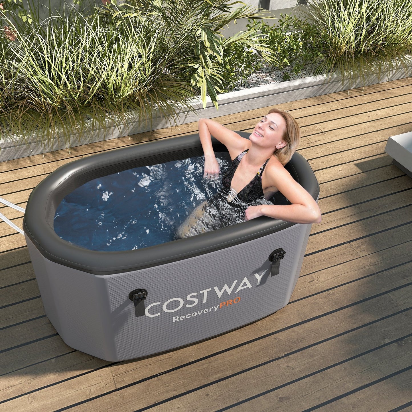 Portable Ice Bath Tub for Home with Lid and Protective Cover-Black
