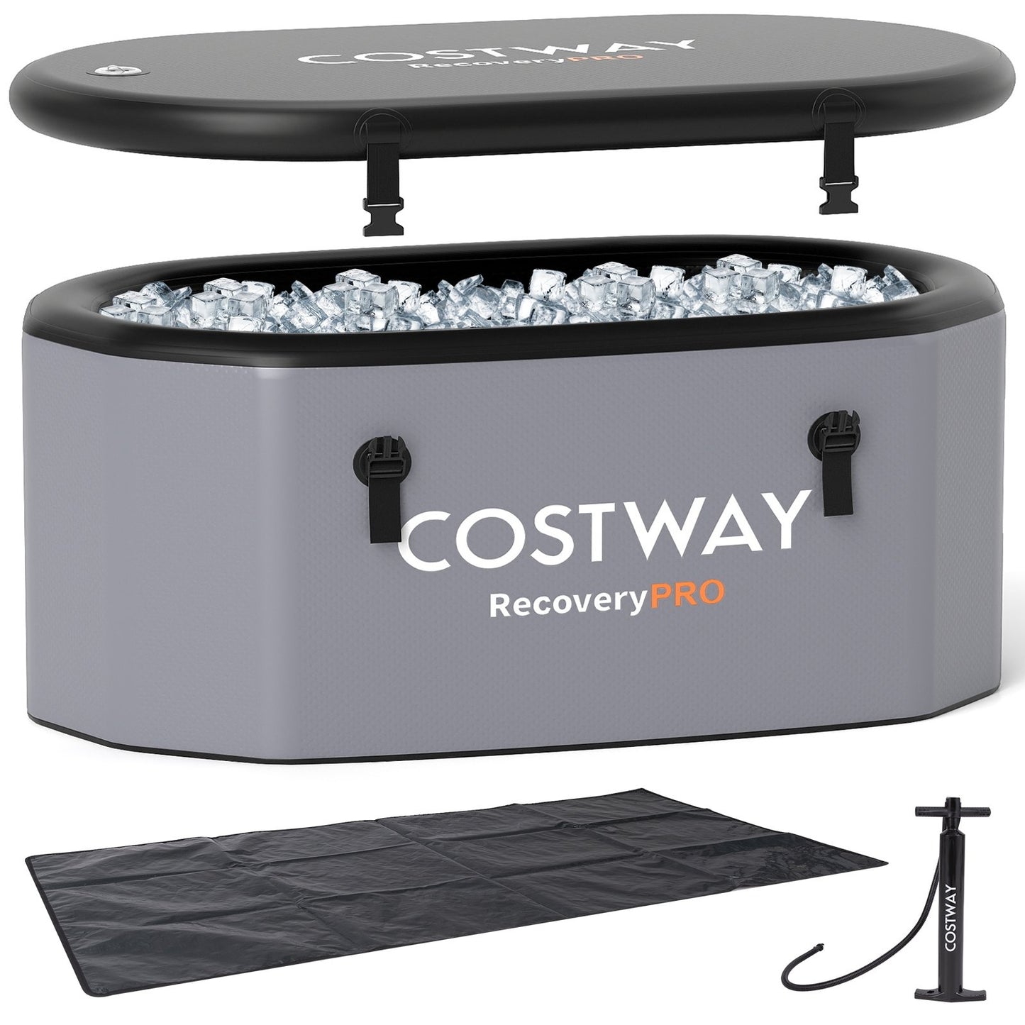 Portable Ice Bath Tub for Home with Lid and Protective Cover-Black