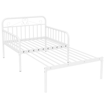 Extendable Metal Daybed to Twin Size Bed with Guardrails and Armrests-Black
