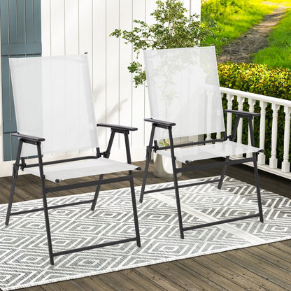 2 Pieces Patio Folding Chairs with Armrests for Deck Garden Yard-Black & Gray