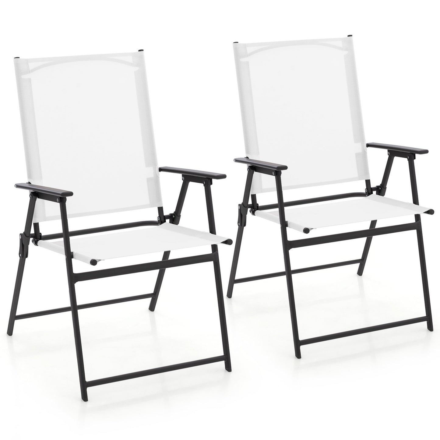 2 Pieces Patio Folding Chairs with Armrests for Deck Garden Yard-Black & Gray