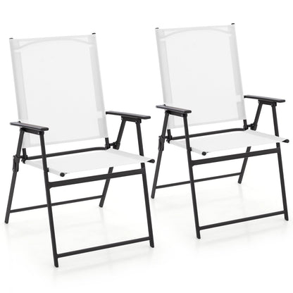 2 Pieces Patio Folding Chairs with Armrests for Deck Garden Yard-Black & Gray