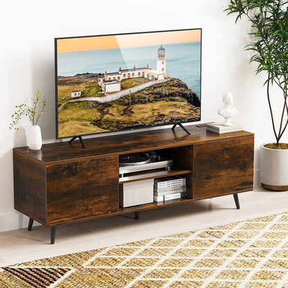 TV Stand with Power Outlets and Adjustable Shelf for 60 Inch TVs-Black