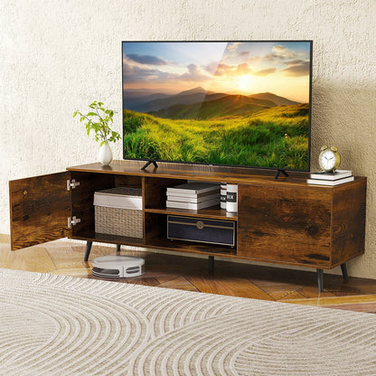 TV Stand with Power Outlets and Adjustable Shelf for 60 Inch TVs-Black