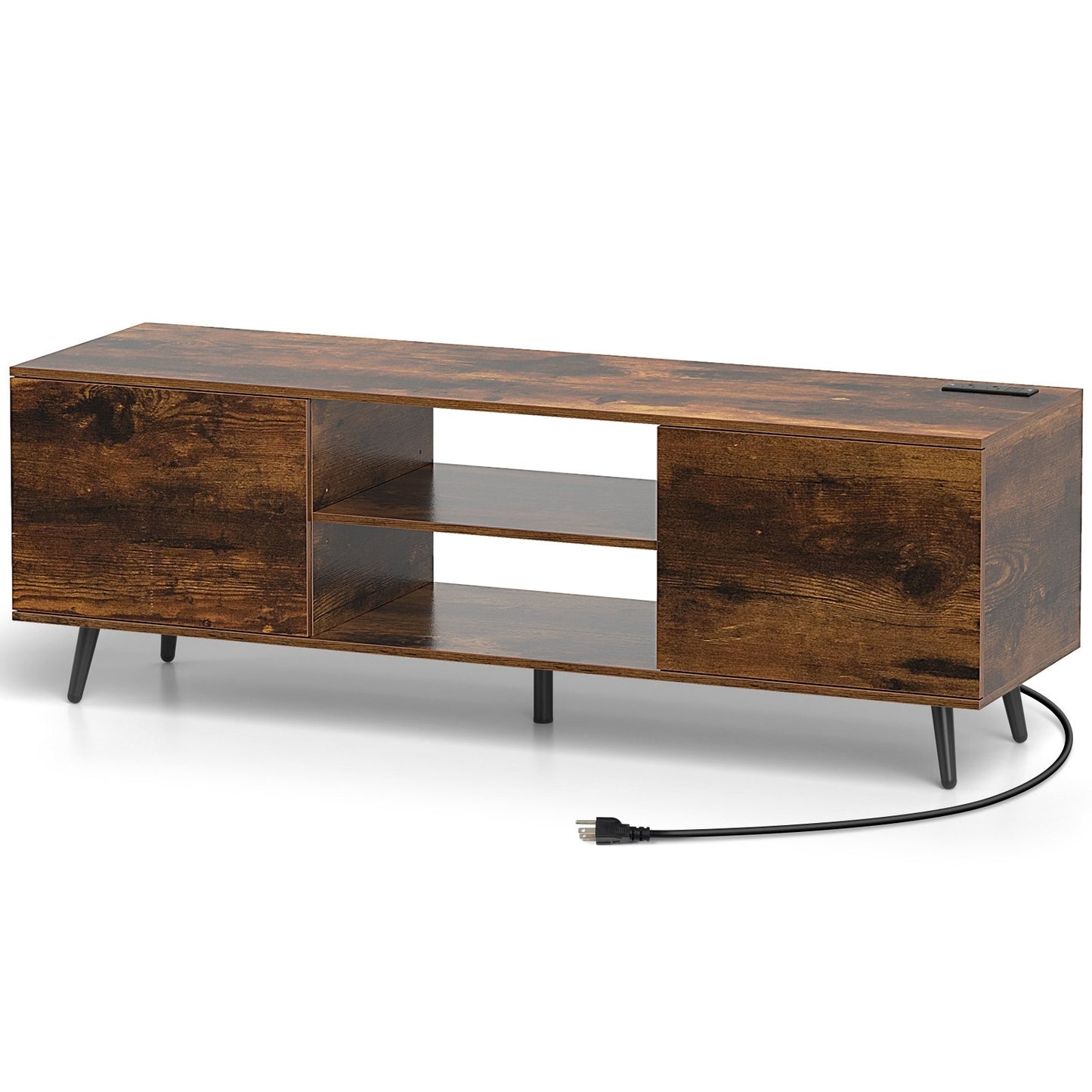 TV Stand with Power Outlets and Adjustable Shelf for 60 Inch TVs-Black