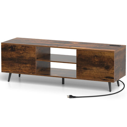 TV Stand with Power Outlets and Adjustable Shelf for 60 Inch TVs-Black