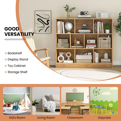41 inches Wooden Toy Storage Organizer with 10 Cubes for Kids-Natural