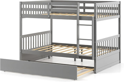 Full over Full Bunk Bed Platform Wood Bed-Brown