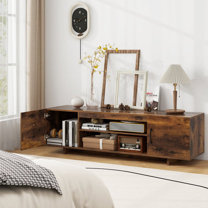 TV Stand with Power Outlet and 2 Cable Holes for 65 Inch TVs-Black