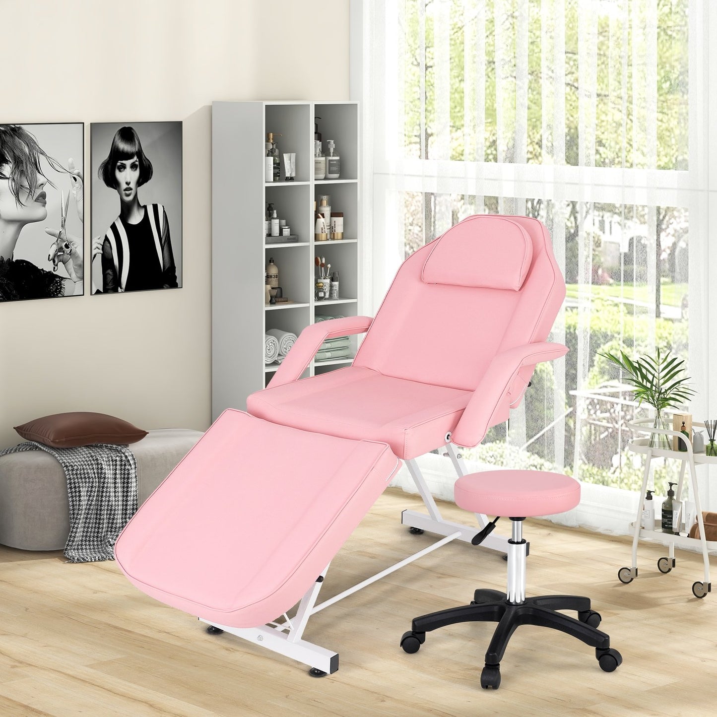 73 Inch Facial Chair Set with Removable Headrest Detachable Armrests and Towel Rack-Black