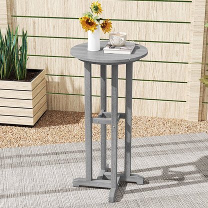 21.5 Inch Round Bar Table Patio HDPE Bar Height Dining Table with Slatted Tabletop-Black