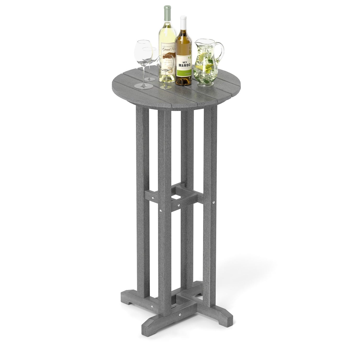 21.5 Inch Round Bar Table Patio HDPE Bar Height Dining Table with Slatted Tabletop-Black