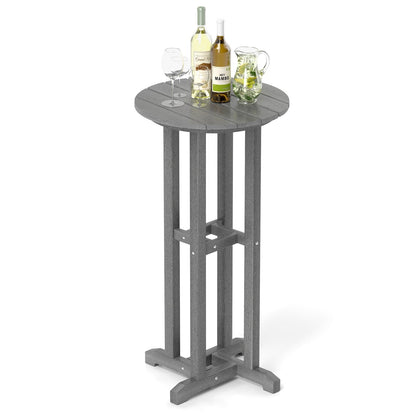 21.5 Inch Round Bar Table Patio HDPE Bar Height Dining Table with Slatted Tabletop-Black