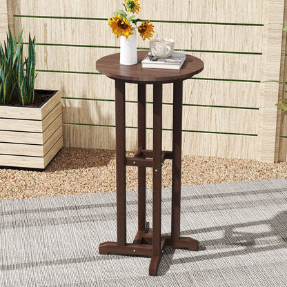 21.5 Inch Round Bar Table Patio HDPE Bar Height Dining Table with Slatted Tabletop-Black