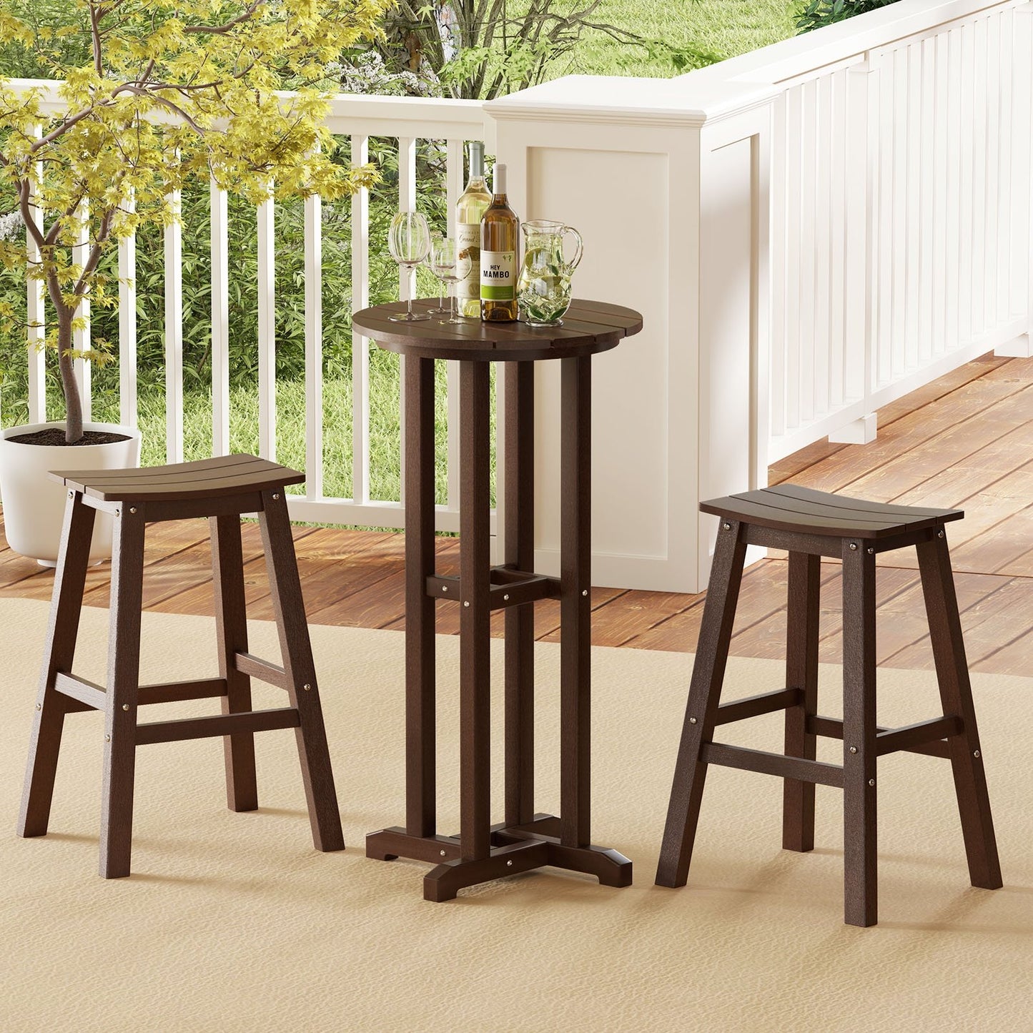 21.5 Inch Round Bar Table Patio HDPE Bar Height Dining Table with Slatted Tabletop-Black