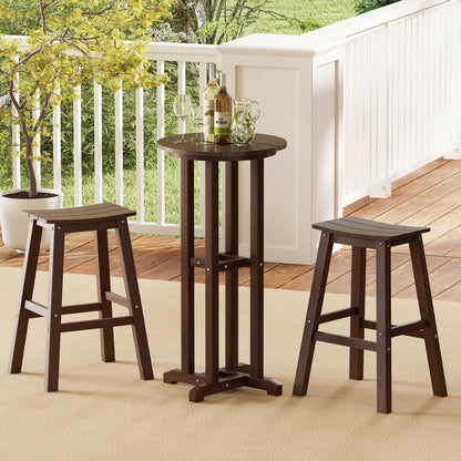 21.5 Inch Round Bar Table Patio HDPE Bar Height Dining Table with Slatted Tabletop-Black