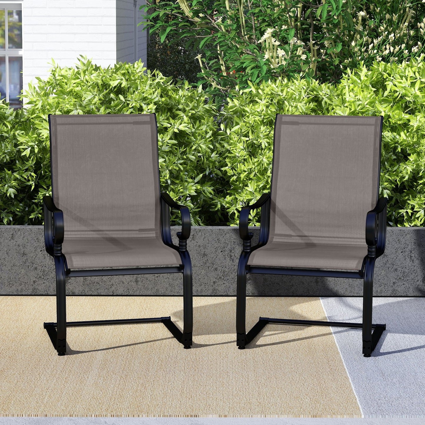 Set of 2 Patio Chairs with Quick-drying and Breathable Fabric for Backyard-Brown