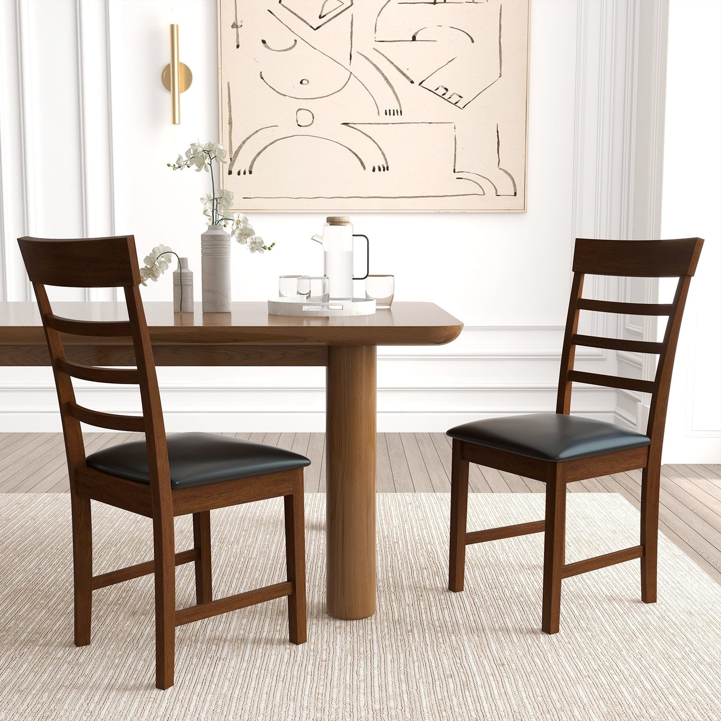 Wooden Dining Chair with Rubber Wood Frame Set of 2-Oak