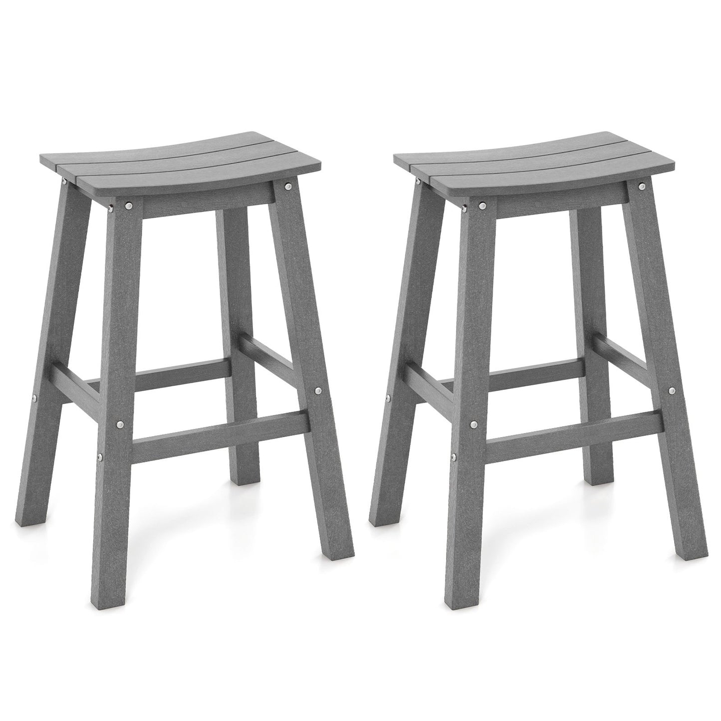 29 Inch HDPE Patio Bar Stool Set of 2 Armless Saddle Stools-Black
