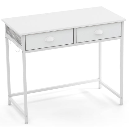 Space Saving Home Office Desk with 2 Fabric Drawers and 4 Hanging Hooks-Rustic Brown