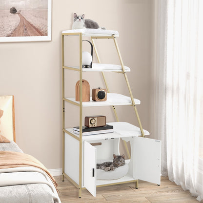 Large Cat Litter Box Enclosure with Storage and Ladder Shelf-Rustic Brown