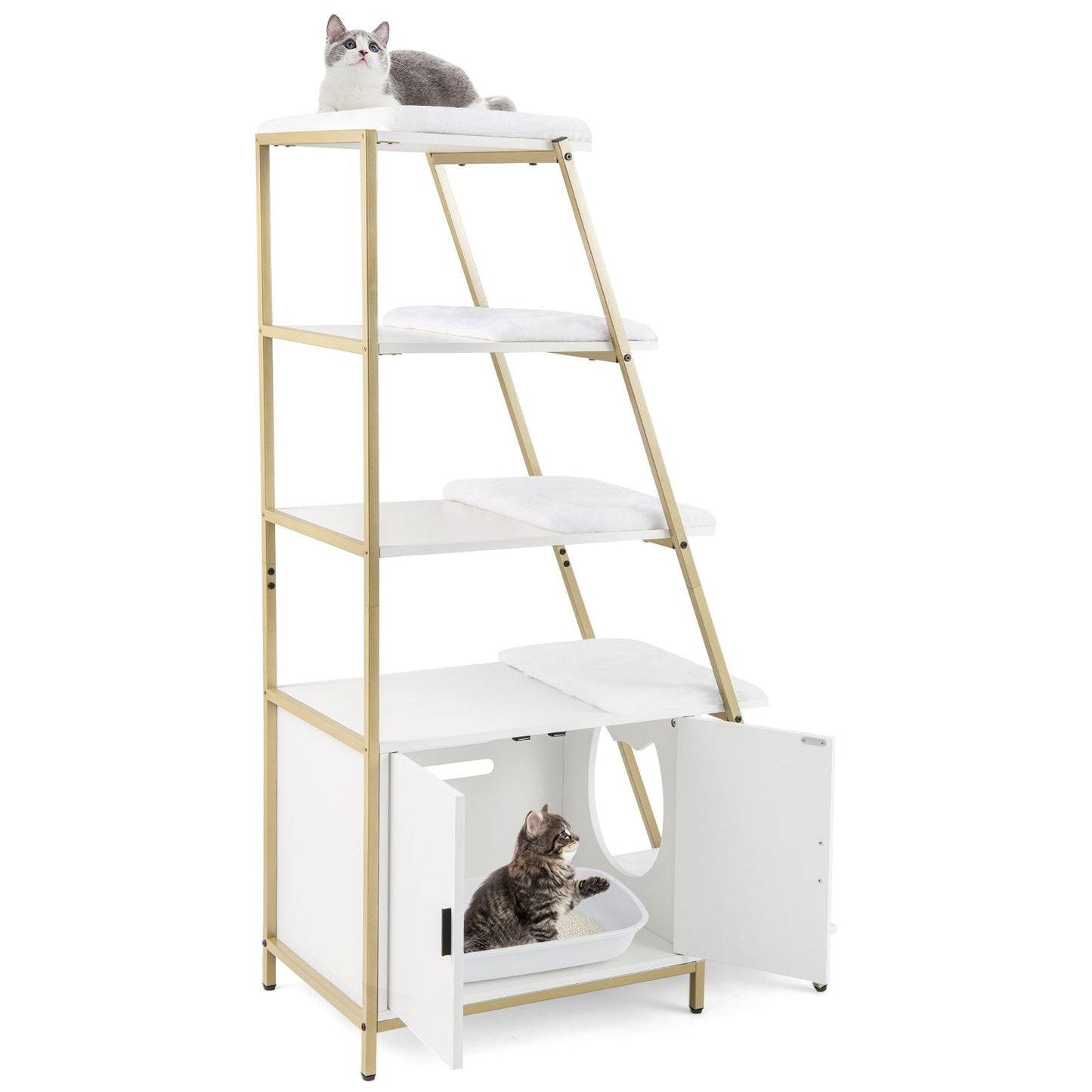 Large Cat Litter Box Enclosure with Storage and Ladder Shelf-Rustic Brown