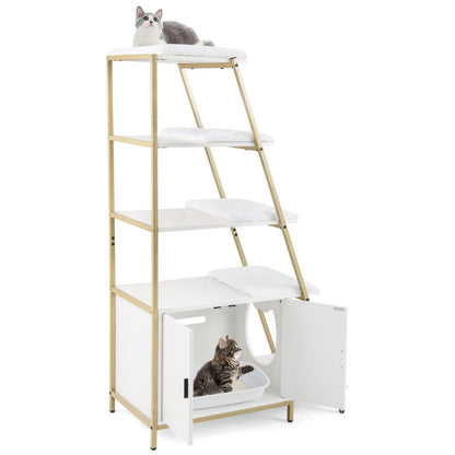 Large Cat Litter Box Enclosure with Storage and Ladder Shelf-Rustic Brown