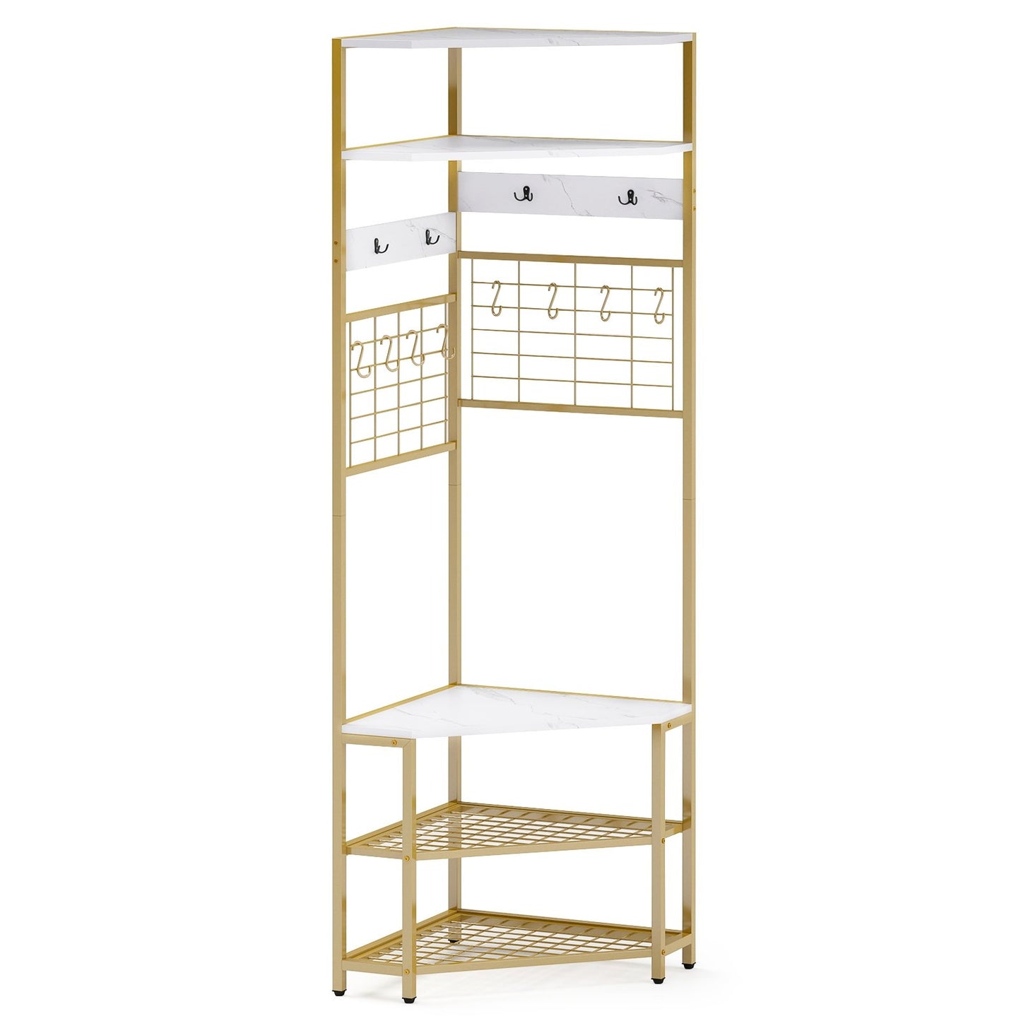 5-Tier Corner Hall Tree with Shoe Storage Bench-Rustic Brown