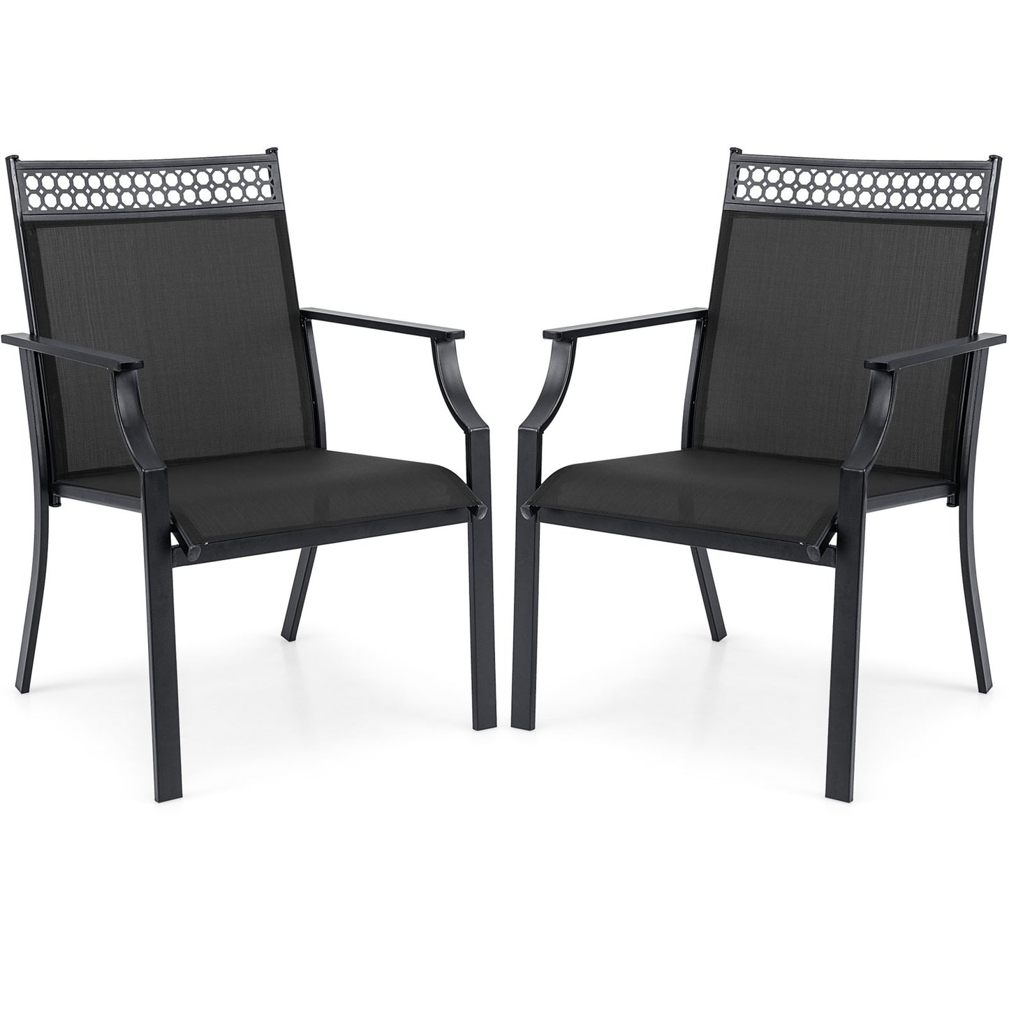 Patio Chairs Set of 2 with All Weather Breathable Fabric-Black